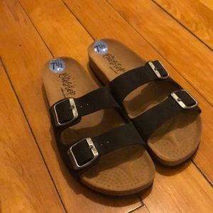 Black slip on sandals